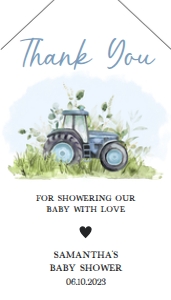 323 Tractor Baby Shower Favor Tag with Line: 323 Tractor Baby Shower Favor Tag