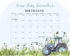 323 Tractor Baby Shower Calendar 10x8: 323 Tractor Baby Shower Calendar
