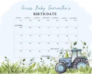 323 Tractor Baby Shower Calendar 20x16: 323 Tractor Baby Shower Calendar