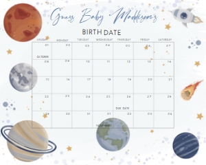 325 Space Baby Shower Calendar 10x8: 325 Space Baby Shower Calendar