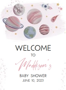 329 Girl Space Baby Shower Welcome Sign 11x15: 329 Girl Space Baby Shower Welcome Sign