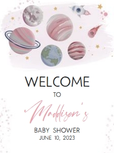 329 Girl Space Baby Shower Welcome Sign 18x24: 329 Girl Space Baby Shower Welcome Sign