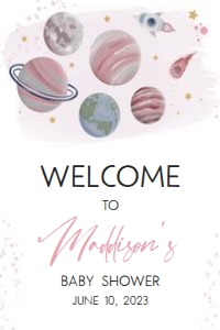 329 Girl Space Baby Shower Welcome Sign 24x36: 329 Girl Space Baby Shower Welcome Sign