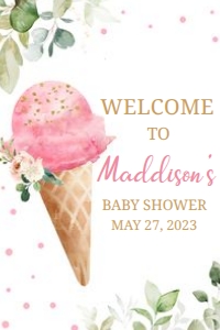 333 Pink Ice Cream Baby Shower Welcome Sign 20x30: 333 Pink Ice Cream Baby Shower Welcome Sign