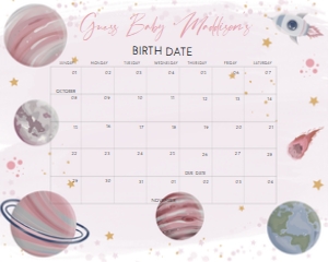 329 Girl Space Baby Shower Calendar 20x16: 329 Girl Space Baby Shower Calendar