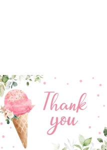 333 Pink Ice Cream Baby Shower Thank You Card: 333 Pink Ice Cream Baby Shower Invitation Set
