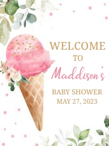 333 Pink Ice Cream Baby Shower Welcome Sign 18x24: 333 Pink Ice Cream Baby Shower Welcome Sign