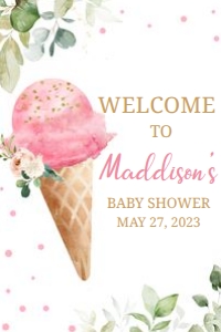 333 Pink Ice Cream Baby Shower Welcome Sign 24x36: 333 Pink Ice Cream Baby Shower Welcome Sign
