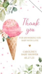 333 Pink Ice Cream Baby Shower Favor Tag with Line: 333 Pink Ice Cream Baby Shower Favor Tag