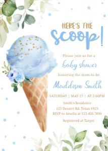 343 Blue Ice Cream Baby Shower Invitation: 343 Blue Ice Cream Baby Shower Invitation Set