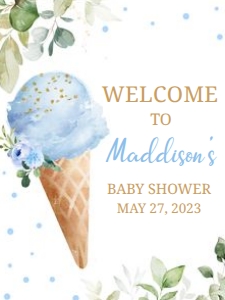 343 Blue Ice Cream Baby Shower Welcome Sign 18x24: 343 Blue Ice Cream Baby Shower Welcome Sign