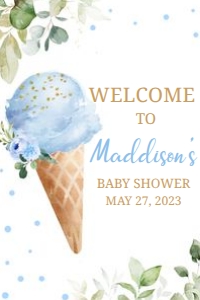 343 Blue Ice Cream Baby Shower Welcome Sign 24x36: 343 Blue Ice Cream Baby Shower Welcome Sign