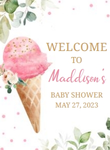 333 Pink Ice Cream Baby Shower Welcome Sign 11x15: 333 Pink Ice Cream Baby Shower Welcome Sign