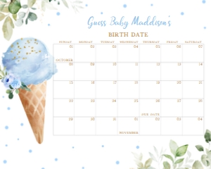 343 Blue Ice Cream Baby Shower Calendar 20x16: 343 Blue Ice Cream Baby Shower Calendar