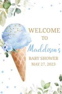 343 Blue Ice Cream Baby Shower Welcome Sign 20x30: 343 Blue Ice Cream Baby Shower Welcome Sign