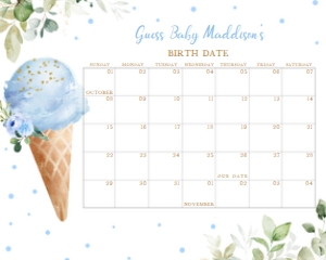 343 Blue Ice Cream Baby Shower Calendar 10x8: 343 Blue Ice Cream Baby Shower Calendar