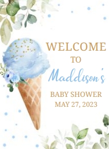 343 Blue Ice Cream Baby Shower Welcome Sign 11x15: 343 Blue Ice Cream Baby Shower Welcome Sign