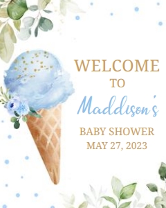 343 Blue Ice Cream Baby Shower Welcome Sign 16X20: 343 Blue Ice Cream Baby Shower Welcome Sign