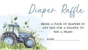 323 Tractor Baby Shower Diaper Raffle 3.5x2: 323 Tractor Baby Shower Invitation Set