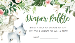 291 Floral Safari Animals Baby Shower Diaper Raffle 3.5x2: 291 Floral Safari Baby Shower Invitation Set