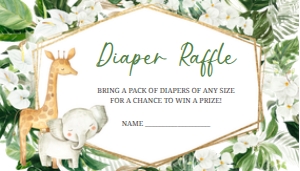 286 Floral Tropical Safari Animals Baby Shower Diaper Raffle 3.5x2: 286 Floral Tropical Safari Animals Baby Shower Invitation Set