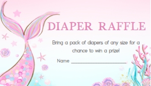 268 Mermaid Baby Shower Diaper Raffle 3.5x2: 268 Mermaid Baby Shower Invitation Set
