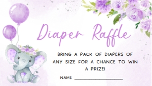 243 Purple Balloon Elephant Baby Shower Diaper Raffle 3.5x2: 243 Purple Balloon Elephant Baby Shower Invitation Set