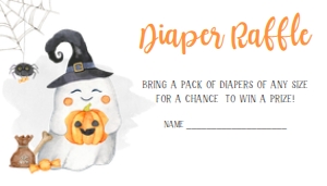 359 Halloween Baby is Brewing Baby Shower Diaper Raffle 3.5x2: 359 Halloween Baby is Brewing Baby Shower Invitation Set