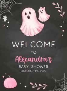 361 Pink A Little Boo Ghost Baby Shower Welcome Sign 11x15: 361 Pink A Little Boo Ghost Baby Shower Welcome Sign