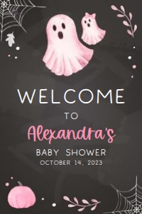 361 Pink A Little Boo Ghost Baby Shower Welcome Sign 24x36: 361 Pink A Little Boo Ghost Baby Shower Welcome Sign