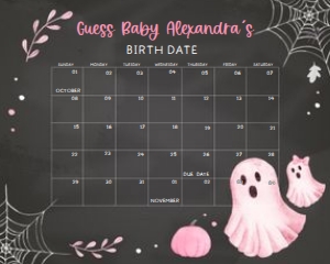 361 Pink A Little Boo Ghost Baby Shower Calendar 10x8: 361 Pink A Little Boo Ghost Baby Shower Calendar