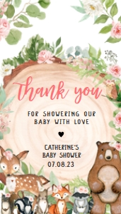 403 Floral Wood Slice Woodland Animals Baby Shower Favor Tag with Line: 403 Floral Wood Slice Woodland Animals Baby Shower Favor Tag