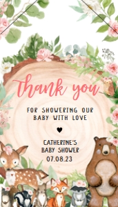 403 Floral Wood Slice Woodland Animals Baby Shower Favor Tag with Line: 403 Floral Wood Slice Woodland Animals Baby Shower Favor Tag