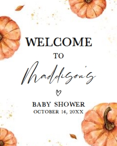 427 Minimalist Pumpkin Baby Shower Welcome Sign 16x20: 427 Minimalist Pumpkin Baby Shower Welcome Sign