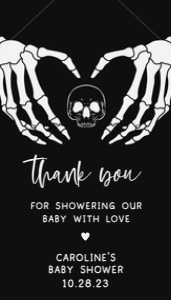 430 Gothic Skeleton Baby Shower Favor Tag with Line: 430 Gothic Skeleton Baby Shower Favor Tag