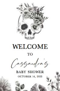 432 Floral Skull Baby Shower Welcome Sign 20x30: 432 Floral Skull Baby Shower Welcome Sign