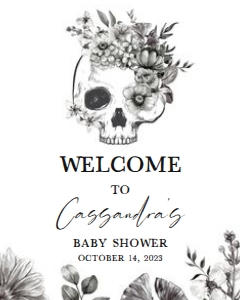 432 Floral Skull Baby Shower Welcome Sign 16x20: 432 Floral Skull Baby Shower Welcome Sign