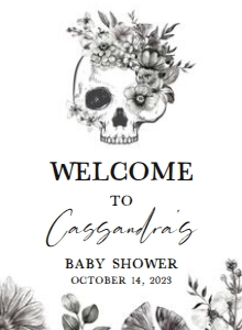 432 Floral Skull Baby Shower Welcome Sign 11x15: 432 Floral Skull Baby Shower Welcome Sign