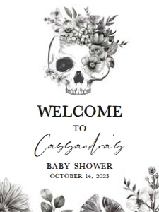 432 Floral Skull Baby Shower Welcome Sign 18x24: 432 Floral Skull Baby Shower Welcome Sign