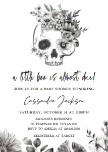 432 Floral Skull Baby Shower Invitation: 432 Floral Skull Baby Shower Invitation Set