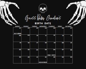430 Gothic Skeleton Baby Shower Calendar 20x16: 430 Gothic Skeleton Baby Shower Calendar