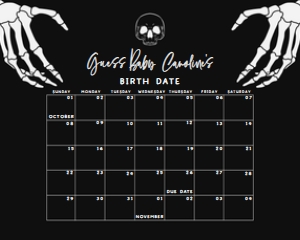 430 Gothic Skeleton Baby Shower Calendar 10x8: 430 Gothic Skeleton Baby Shower Calendar