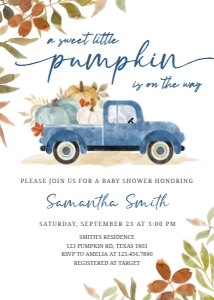 435 Blue Pumpkin Truck Baby Shower Invitation: 435 Blue Pumpkin Truck Baby Shower Invitation Set