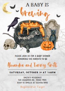436 Baby is Brewing Halloween Baby Shower Invitation: 436 Baby is Brewing Halloween Baby Shower Invitation Set