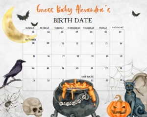 436 Baby is Brewing Halloween Baby Shower Calendar 10x8: 436 Baby is Brewing Halloween Baby Shower Calendar