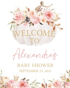 442 Pink Floral Pumpkin Baby Shower Welcome Sign 16X20: 442 Pink Floral Pumpkin Baby Shower Welcome Sign