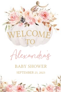 442 Pink Floral Pumpkin Baby Shower Welcome Sign 20x30: 442 Pink Floral Pumpkin Baby Shower Welcome Sign