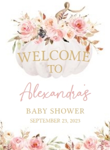 442 Pink Floral Pumpkin Baby Shower Welcome Sign 11x15: 442 Pink Floral Pumpkin Baby Shower Welcome Sign