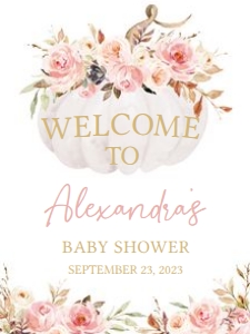 442 Pink Floral Pumpkin Baby Shower Welcome Sign 18x24: 442 Pink Floral Pumpkin Baby Shower Welcome Sign