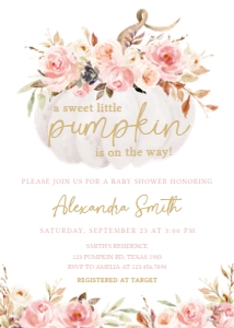 442 Pink Floral Pumpkin Baby Shower Invitation: 442 Pink Floral Pumpkin Baby Shower Invitation